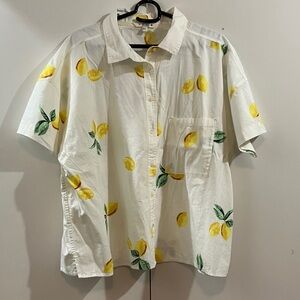NWOT Fatface White Shirt with Yellow Lemon Print
